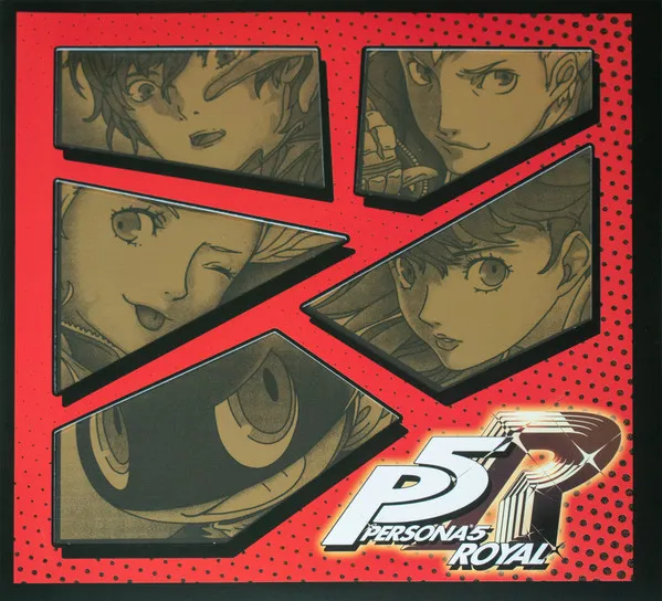A red halftone-dotted cover split into angular comic-style panels showing close-up anime character faces in muted gold and black tones, with a stylized white and red logo in the lower right corner.